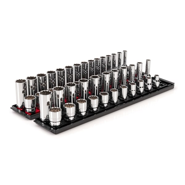 1/2 Inch Drive 12-Point Socket Set with Rails, 52-Piece (3/8-1 in., 10-24 mm)